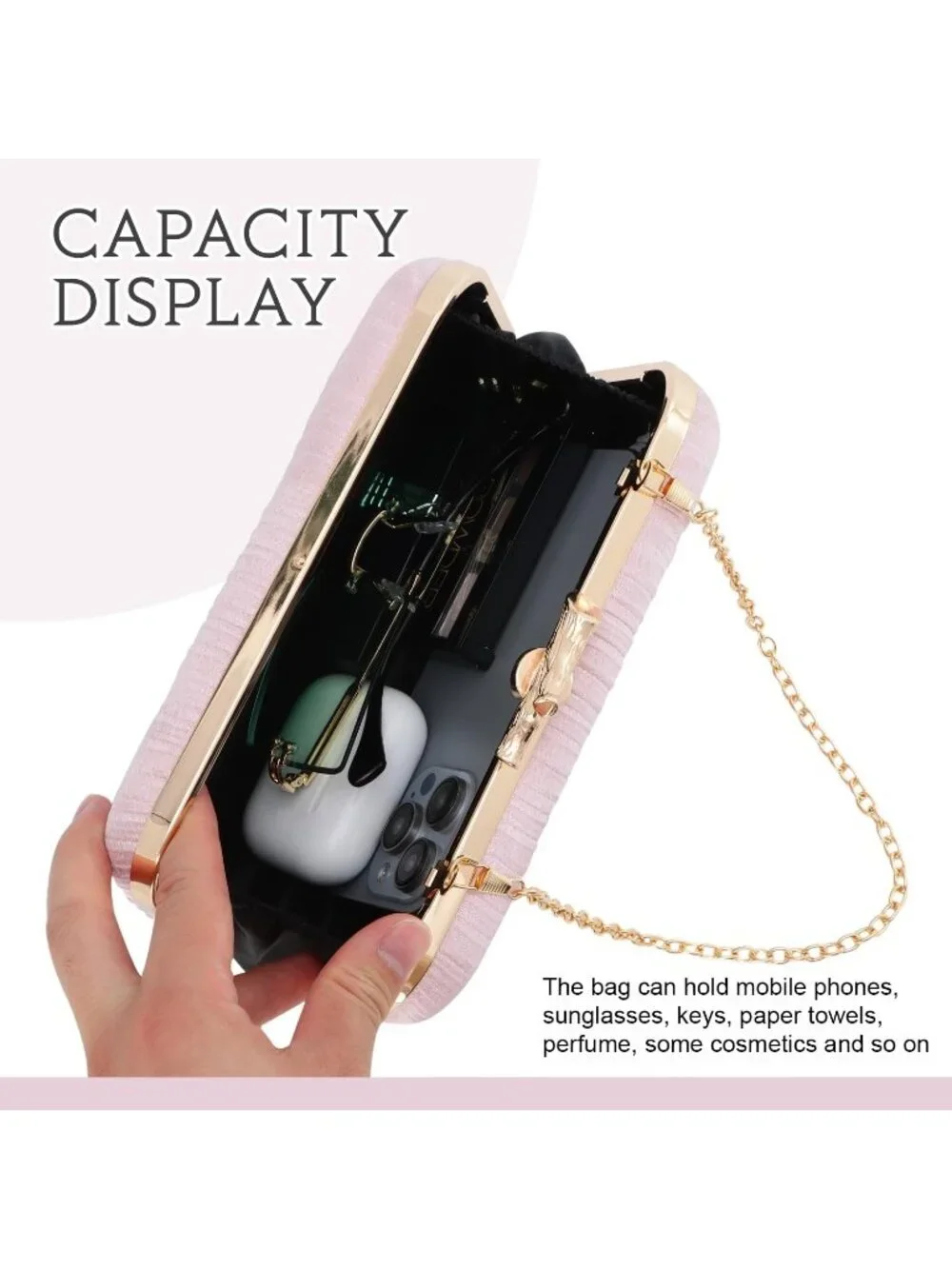 👜 Women's Pink Evening Bag Pleated Clutch Bag with Chain for Wedding Party